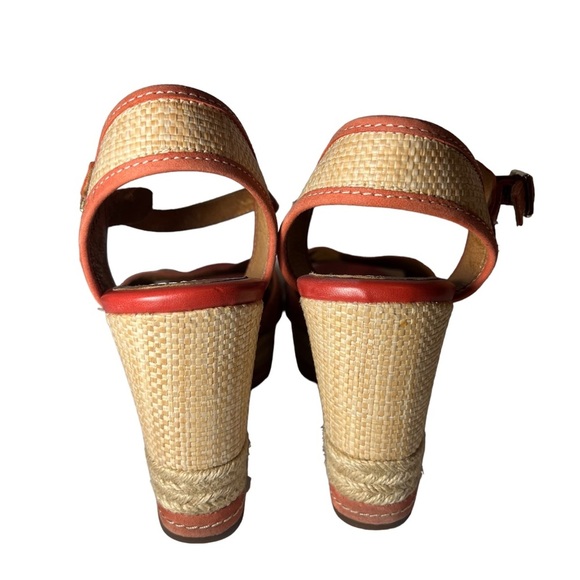 Clarks Coral Amelia Air Wedge Heel Sandals Peep Toe Leather Espadrilles Strap - Picture 5 of 8